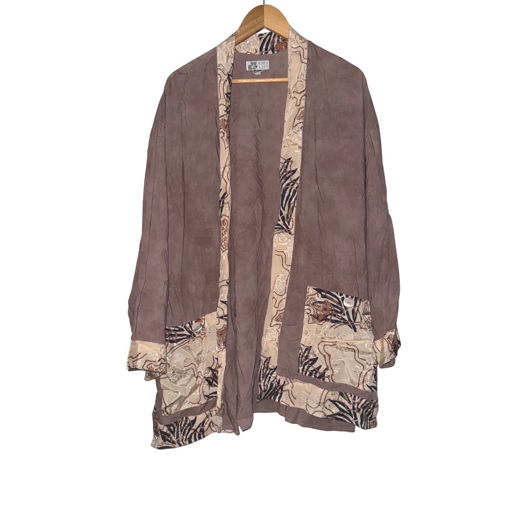 Kupu Kupu Womens Large Mauve mauve Brown Rayon Kimono Jacket Batik Trim